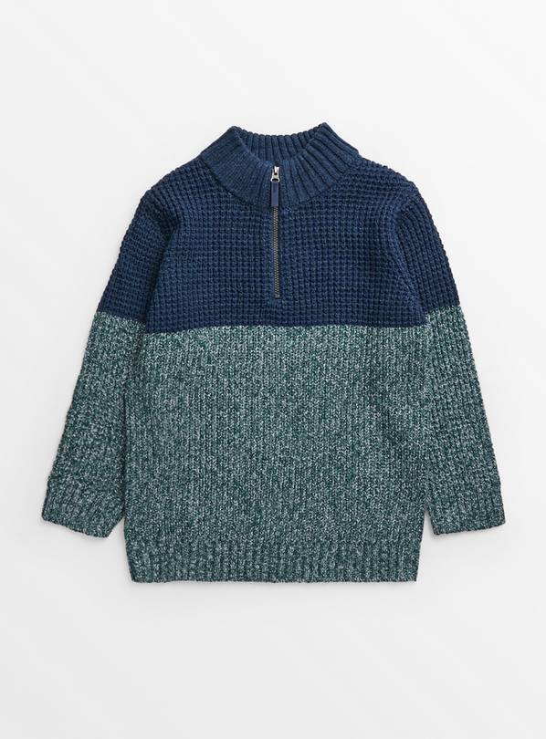 Buy Blue Colour Block Quarter Zip Knitted Jumper 4 years Jumpers and